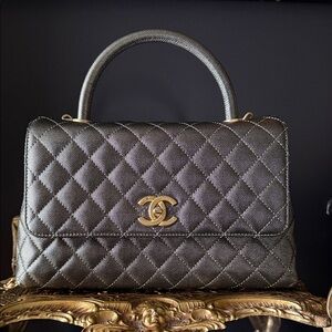 Chanel Champagne Caviar Coco Top Handle Handbag